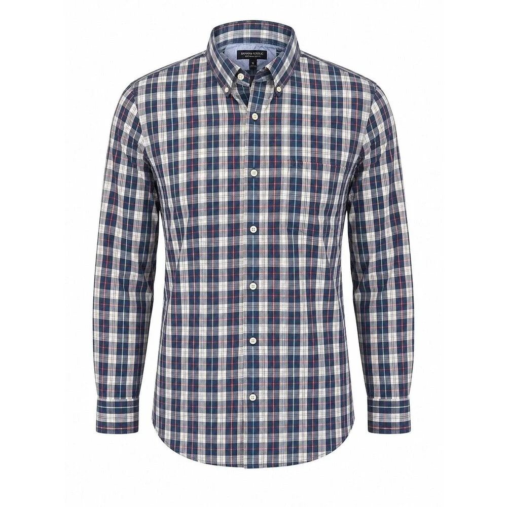 Banana Republic Mens XL Tailored Slim Fit Soft Wash Long Sleeve Plaid Shirt